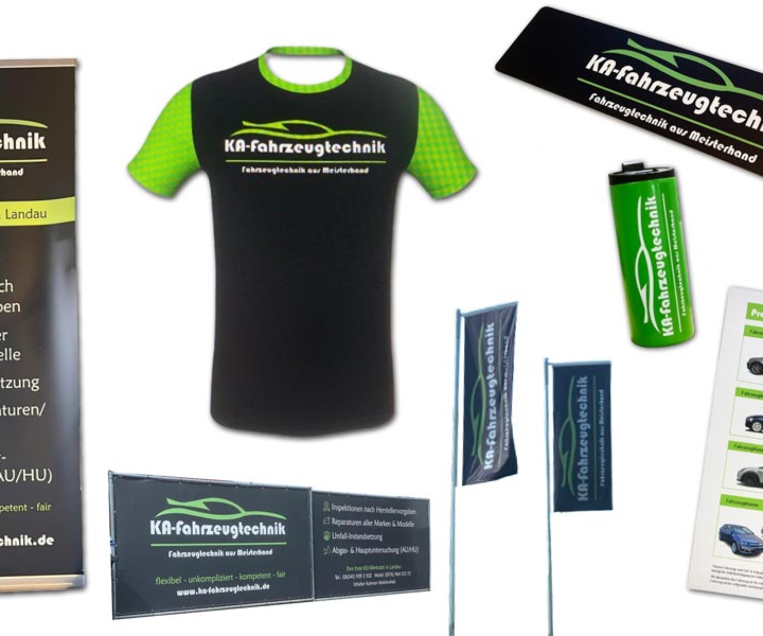 KA Fahrzeugtechnik Landau – Flyer, Fahnen und Werbeartikel